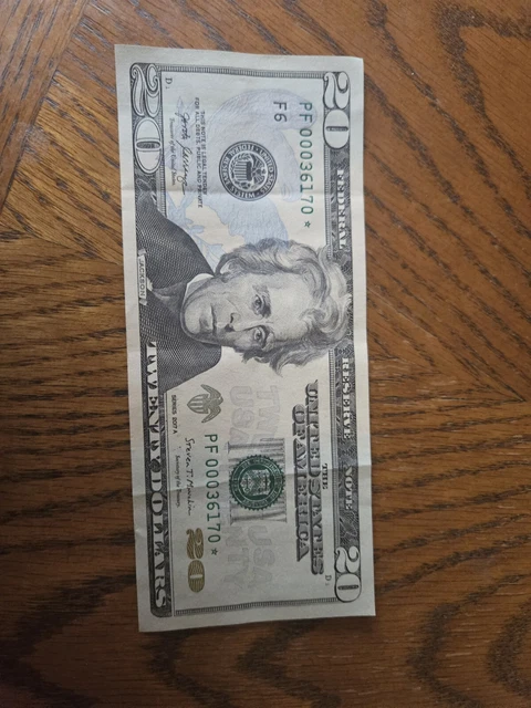 20 dollar bill star note 2017A Low Serial Number 00036170 * Federal Reserve Note