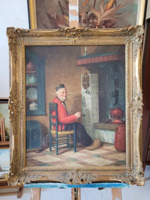 W. L. Mumberg (XX) Ölgemälde Glücklicher Alter Mann mit Pfeife 74x64cm 2