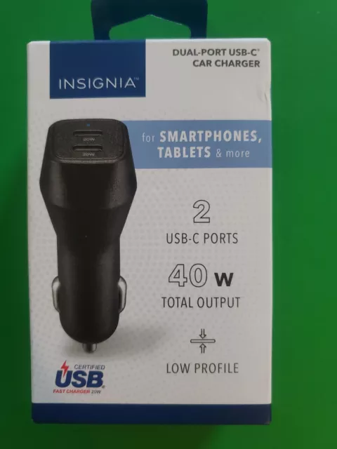 INSIGNIA™ - 40 W Vehicle Charger with 2 USB-C Ports - Black $8.09