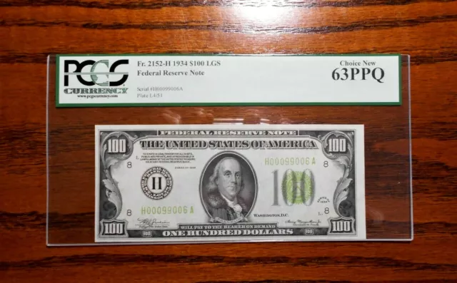 1934 $100 Federal Reserve Note (LGS) Light Green 💲 PCGS 63 PPQ ~ St Louis