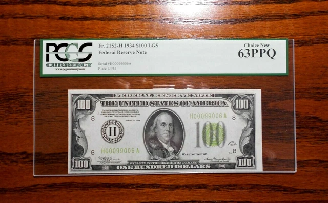 1934 $100 Federal Reserve Note (LGS) Light Green 💲 PCGS 63 PPQ ~ St Louis
