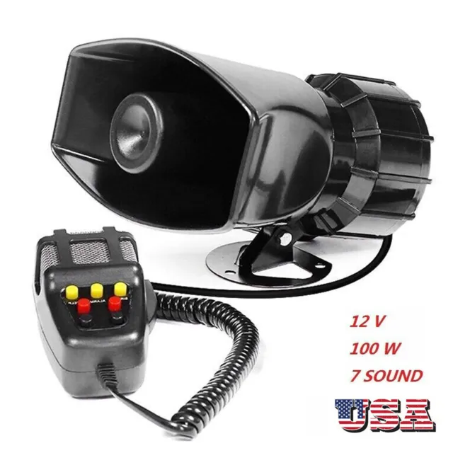 7Tone Sound Car Alarm Police Fire Siren Horn With Mic PA Speaker System 80W F7D7