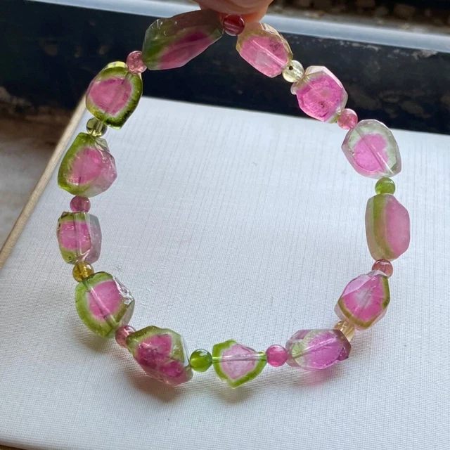 10*7*5mm Top Natural ​Watermelon Tourmaline Crystal Specimen Beads Bracelet