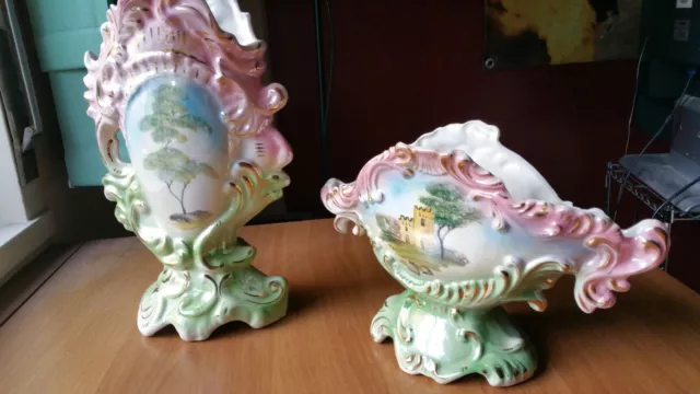 2 Vasi Anni 50 Ceramica Edera Sesto Fiorentino Decorato A Mano