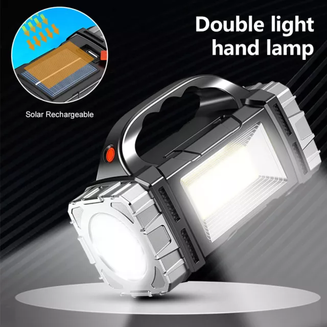 Solar LED Flashlight Searchlight Super Bright Hand Torch USB Rechargeable Lamp