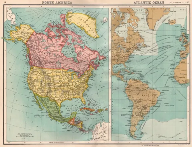 NORTH AMERICA/ATLANTIC OCEAN. Shipping routes. BARTHOLOMEW 1898 old map