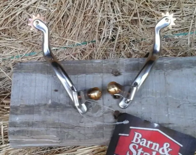 Western SS Roping Spurs w/brass 10 pt rowel, free swinging buttons, #8031