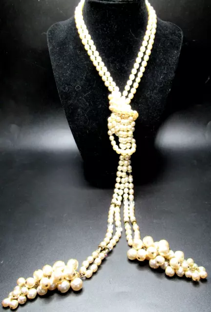 MIRIAM HASKELL Signed Amazing HUGE Double Baroque Style Pearl Lariat Necklace 3