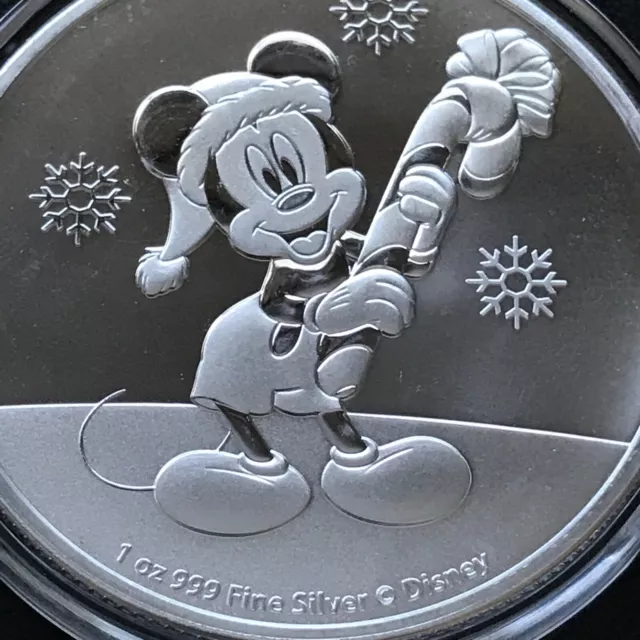 2020 Niue Disney Mickey Mouse Christmas 1 oz Silver Coin In Capsule Santa Gift