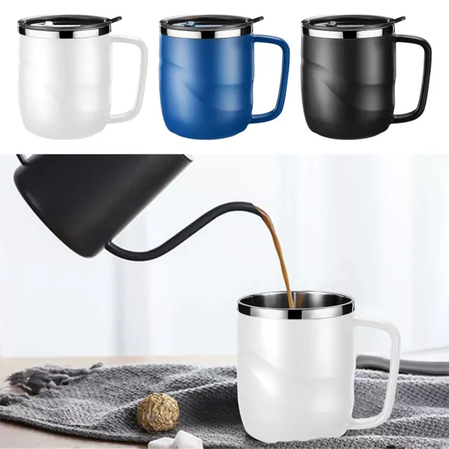 400ML 304 Stainless Steel Coffee Mug Cup with Lid and Handle Double Wall heyyK