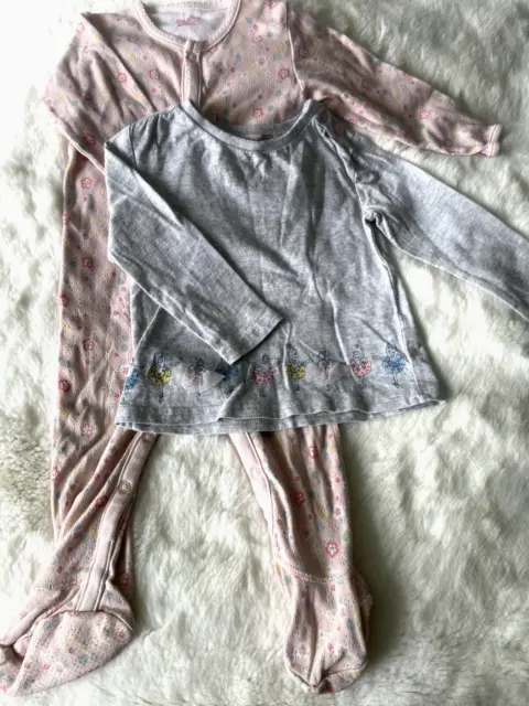 Cath Kids Kidston Baby Girl's Pink Floral Sleepsuit & Grey Ballerina Top 9-12 M
