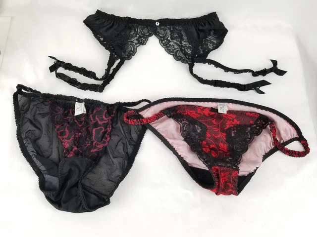 Vintage Christian Dior Garter Belt Valentino Intimo Panties Black Red Medium 80s
