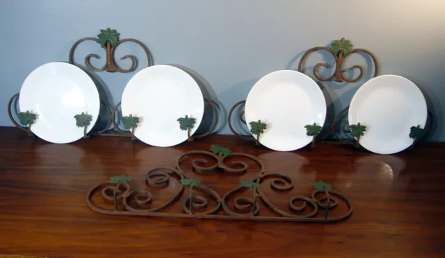 3 Vintage Cast Wrought Iron wall hanging 6 Plate Rack palm tree Beach House Set