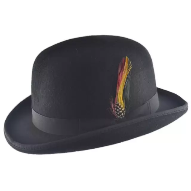 100% Wool Bowler Hat Fashion Hat Satin Lining Removable Feather Various Colours