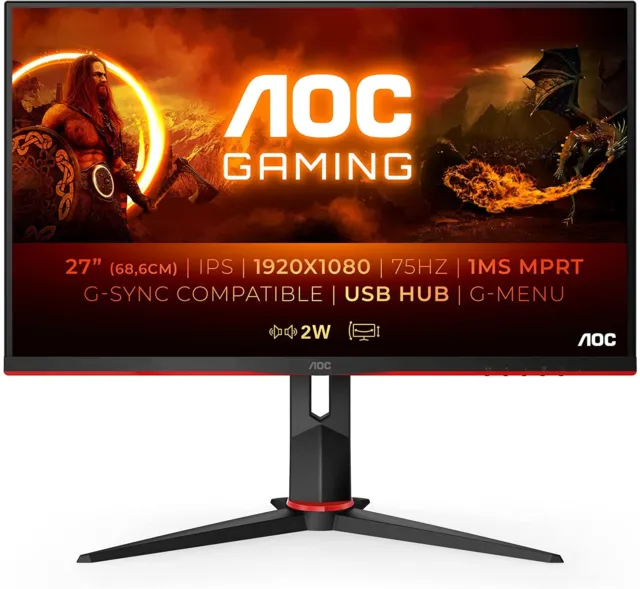 AOC 27G2U5/BK, 27" Gaming FULL-HD Gaming LED Monitor 75 Hz 1ms AMD Freesync