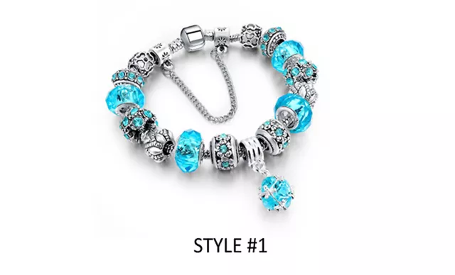 18K White Gold Plated Crystal CZ Charm Bracelet Made with Swarovski Elements
