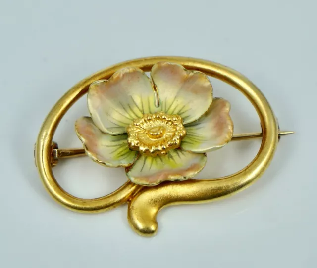 Art Nouveau 14K Enamel Floral Flower Pin Brooch Antique Vintage Bippart