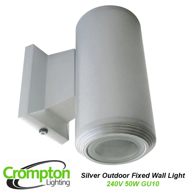 Silver Cylindrical Outdoor Fixed Wall Down Light 240V 50W GU10 Halogen