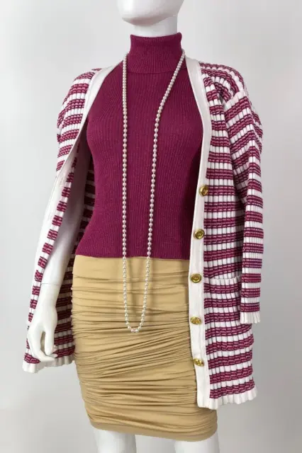 Sonia Rykiel 8 US 44 IT M Pink White Cotton 2 Pc Set Cardigan Sweater Top Runway