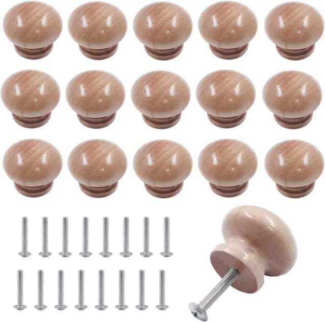 16 PCS Round Mushroom Shape Wooden Knobs，Cabinet Knobs Drawer Pulls Handles for