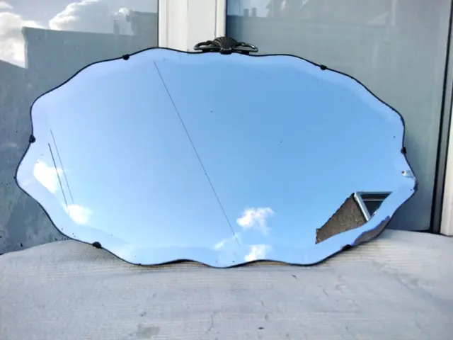 Antique Vintage Wavy Edge Art Nouveau Bevelled Mirror