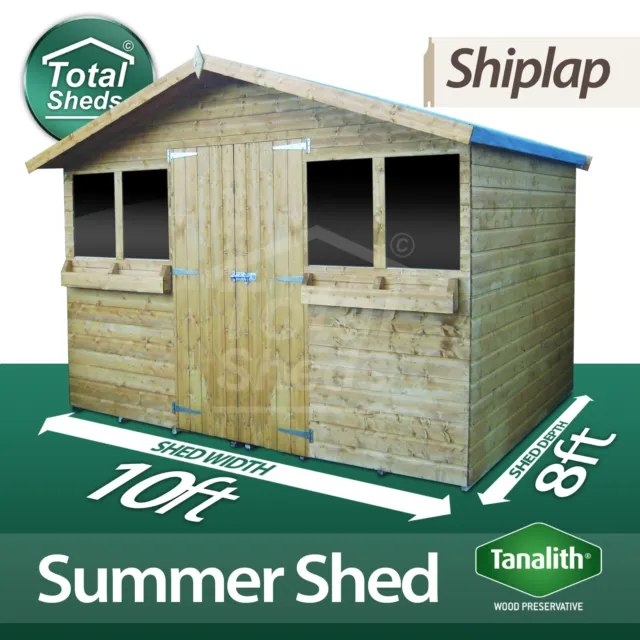 10ft X 8ft Tanalised Pressure Treated SummerShed Summer House + 1FT Overhang