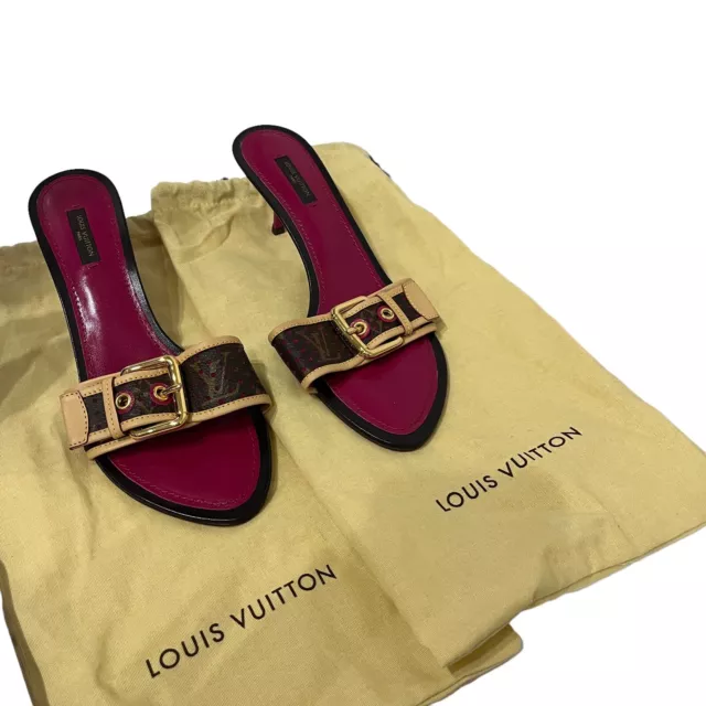 LOUIS VUITTON LEATHER MULES HEELS 37.5-7.5 TAN ITALY $1450- 9.5L WHITE  SLIDES