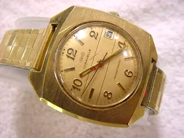 Vintage GOLD FD large antique Art Deco / Space Age BULOVA ELECTRIC mens watch