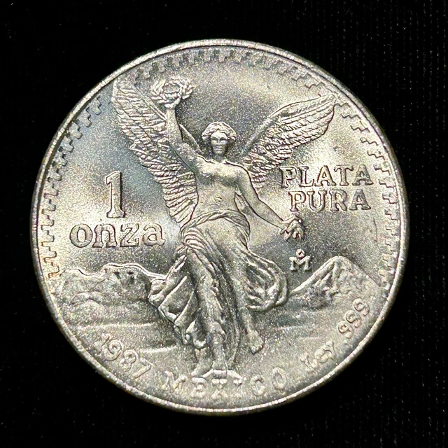 1987 Mexican Libertad 1oz .999 Fine Silver Plata Pura Blast White