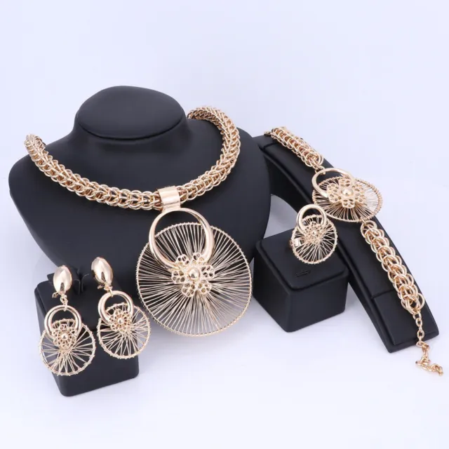 Gold Plated Spoke Wheel on a Ring with Thick Box Chain 4 pieces Jewelry Set