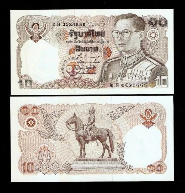 Thailand 10 BAHT P-87 1980 HORSE KING Rama IX BHUMIBOL Thai UNC Currency NOTE