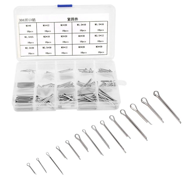 150 Stainless Steel Split Cotter Pins 15 Kinds Assortment M1-M3 Kit 304 Grade