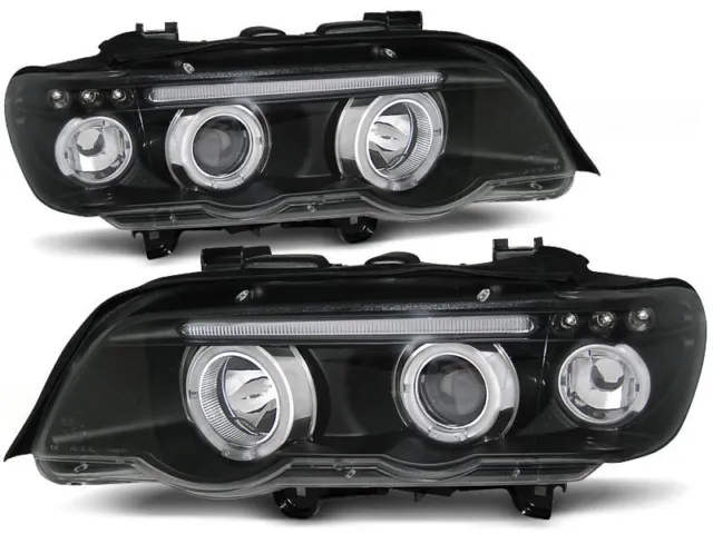 Faros Delanteros Angel Eyes Negros Para Bmw X5 E53 99-03