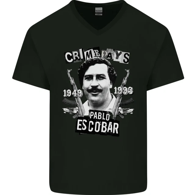 Pablo Escobar Crime Pays Mens V-Neck Cotton T-Shirt