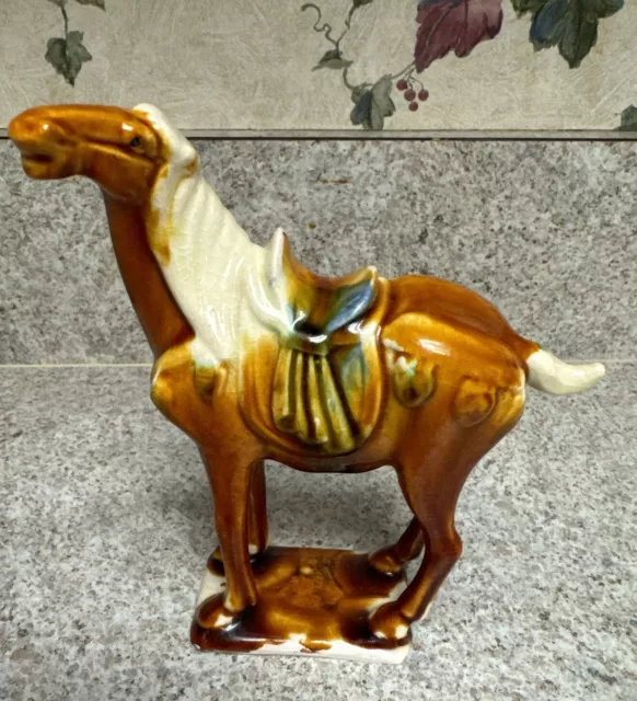 Vintage Ceramic Horse Figurine Chinese Tang Dynasty Style ~Tan~ (TT)