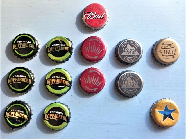 13 x Kopparberg Budweiser Coors 1817 Estrellas Botella Prendas para el torso Cerveza Sidra Rojo Oro Metal