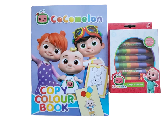 CHILDRENS COCOMELON COPY Colouring Book & Box Cocomelon Chunky Crayons