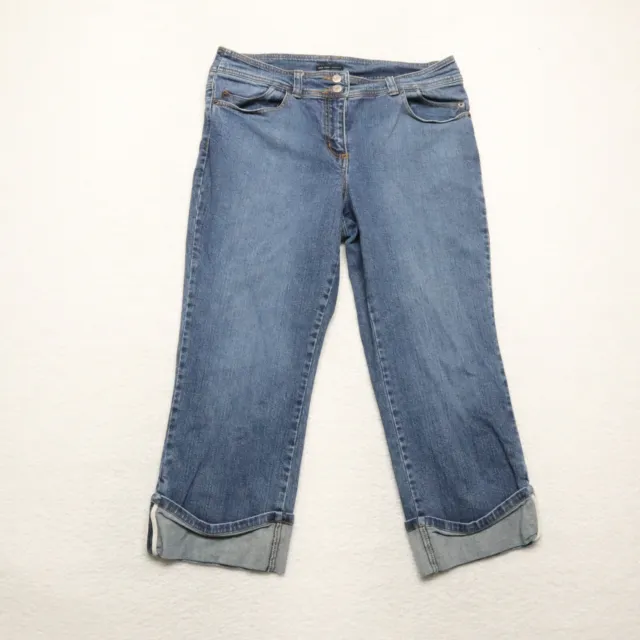 New York & Company Women's Size 12 Blue Cropped Leg Cuffed Stretch Denim Jeans