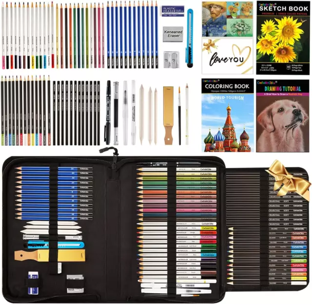 Paquete de 82 Juego de Dibujo Artístico Suministros de Arte, Kit de Dibujos con Libro de Dibujos de 3 Colores, Co