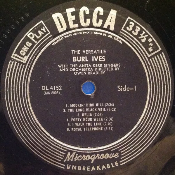 Burl Ives The Versatile Burl Ives! Vinyl Record VG/VG 3