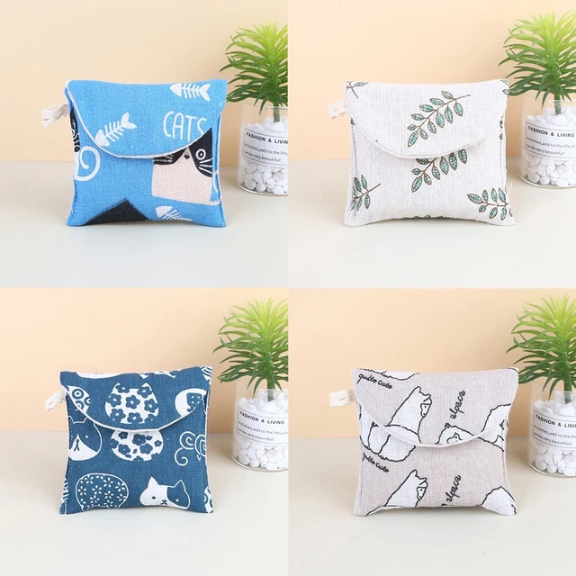 Cartera de monedas de alta calidad almacenamiento sanitario pequeña 1 pieza patrón de dibujos animados lino de algodón