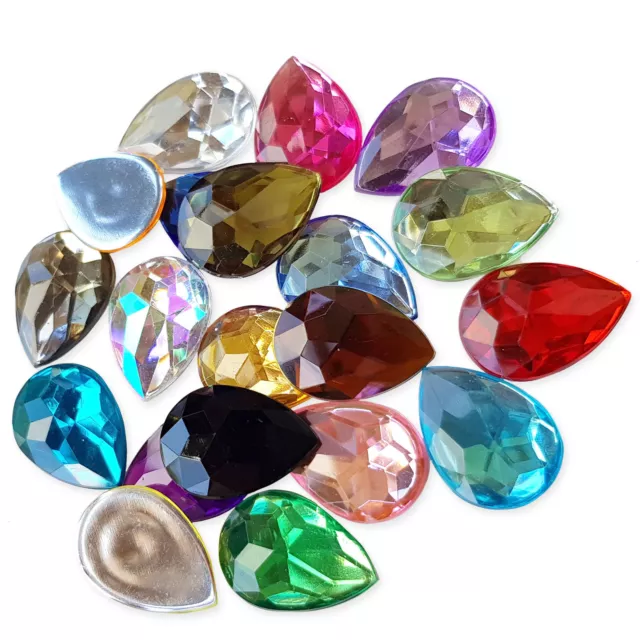 18x25mm FLATBACK TEARDROP Acrylic Crystal Rhinestone Embellishment Gem Cabochon