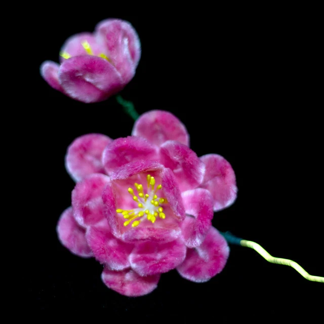 Chinese Style Jewelry Silk Velvet Flower Pink Peach Blossom Hairpin Hair Clip