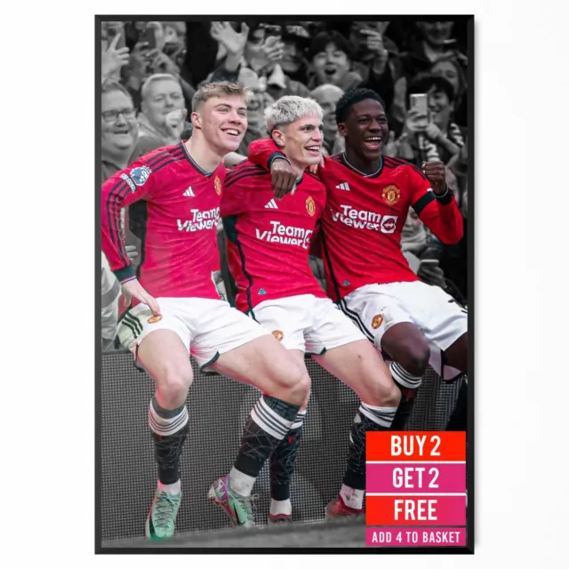 FOR MANCHESTER UNITED Fan Hojlund, Garnacho, Mainoo Football Sports Poster