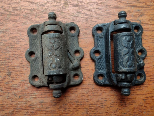 Two Antique Decorative Iron Screen Door Return Hinges c1885 - Unrestored