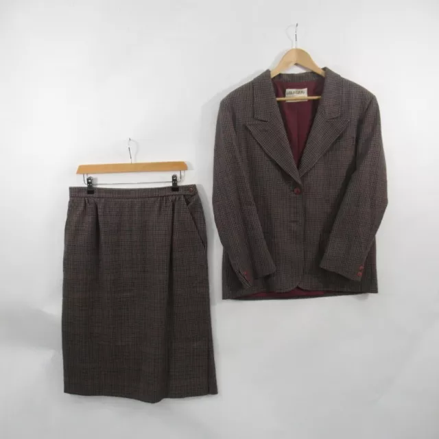 Vintage Jaegar Skirt Suit UK Medium Brown Tweed Wool Blend Single Breasted