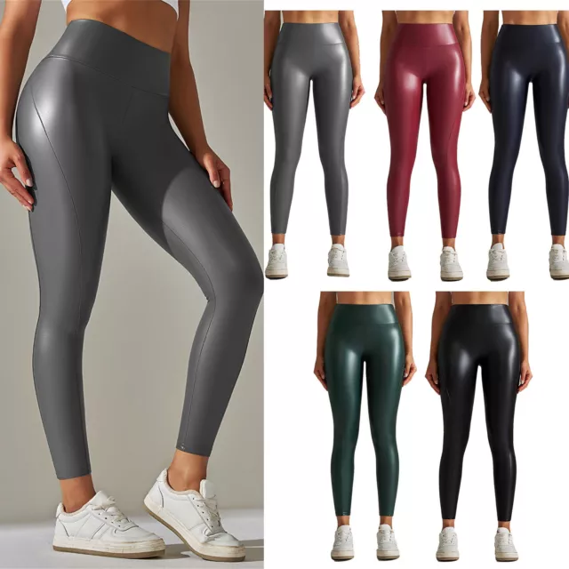 WOMEN'S SEXY SHINY Leggings High Waist Stretch Dance Yoga Party Neon pants  $17.99 - PicClick