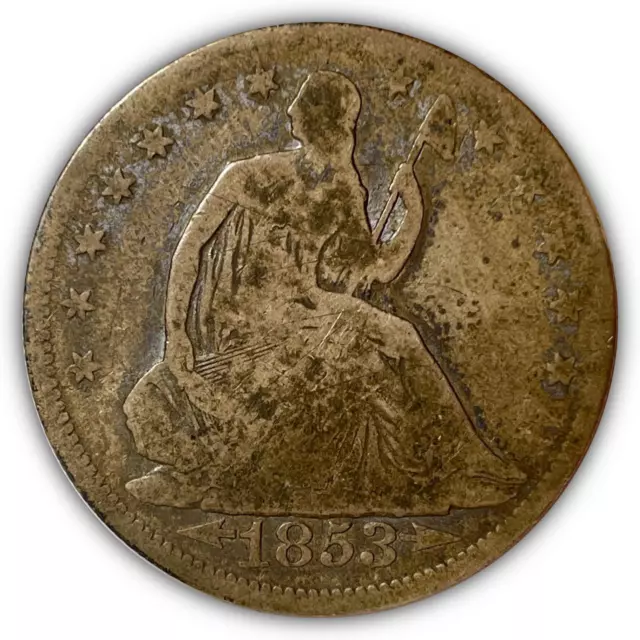 1853 Arrows & Rays Seated Liberty Half Dollar Very Good VG Coin #5863