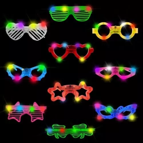 12 Pcs LIGHT UP, SHINE IN DARK GLASSES, GLOWING, PARTY, CLUB & OVAL STAR GLASSES