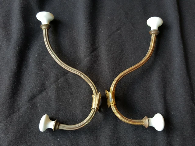 Pair of Reclaimed Antique Brass Victorian Hat & Coat Hooks Furniture (EB1)